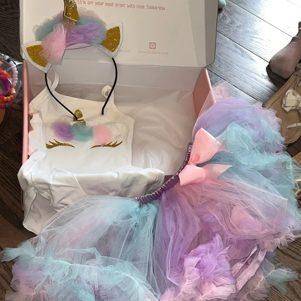 First birthday unicorn set headband tutu and onesie body photoshoot set
